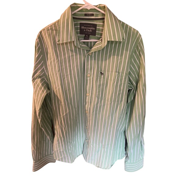 Vintage Abercrombie & Fitch Striped Muscle Fit Button Up Shirt Green‎ White XL - Picture 1 of 6